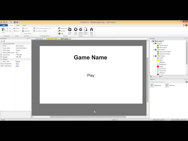 Building Games in Construct 2 Part 9- Adding a Start Screen