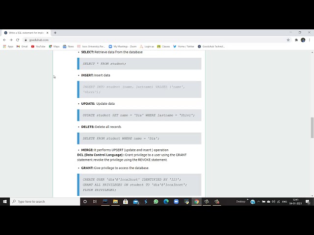 Write a SQL statement for implementing ALTER,UPDATE and DELETE.