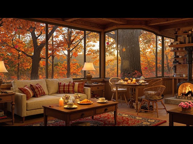 Soft Jazz by the Fireplace 🍂Cozy Coffee Shop Ambience & Positive Fall Morning to Work, Study