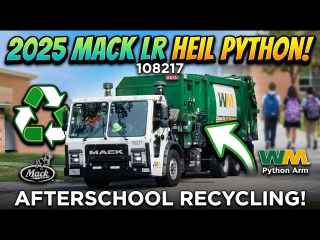Waste Management's 2025 Mack LR CNrG Heil Durapack Python No. 108217 on afterschool recycling