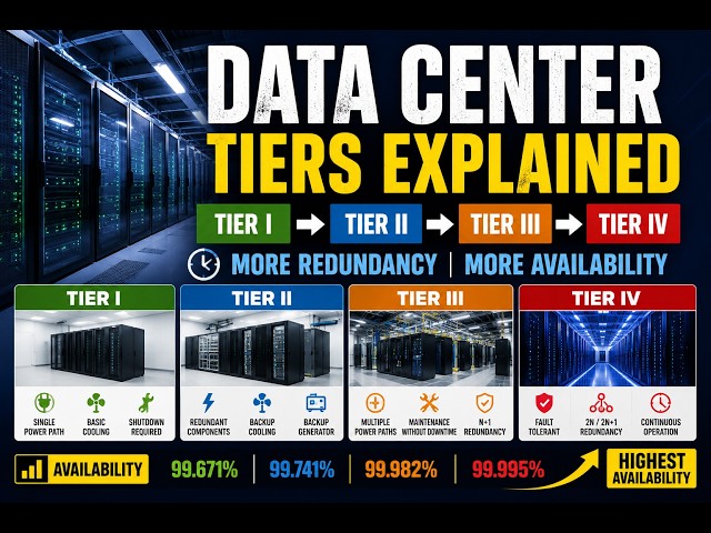 Data Center Infrastructure Explained  Tier 1 to Tier 4, Redundancy & Availability