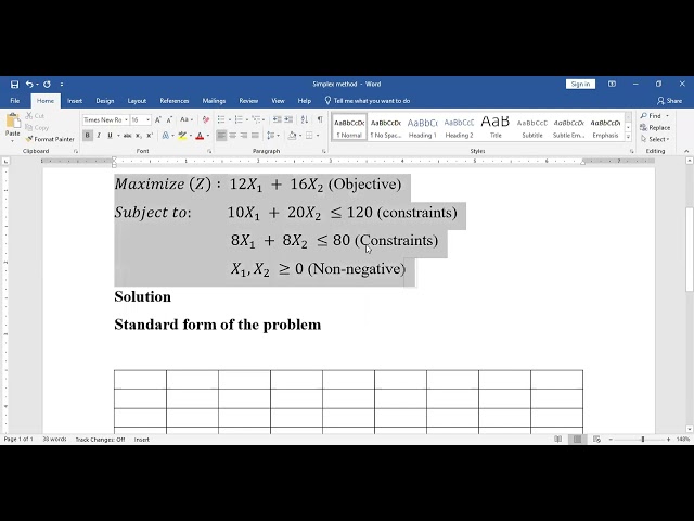 Linear programming Simplex Method