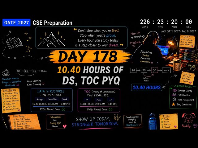 Day 154 | 10.40 Hours of GATE CS 2027 Preparation 🔥 | DS + TOC PYQs | Study Vlog 📚📖📚