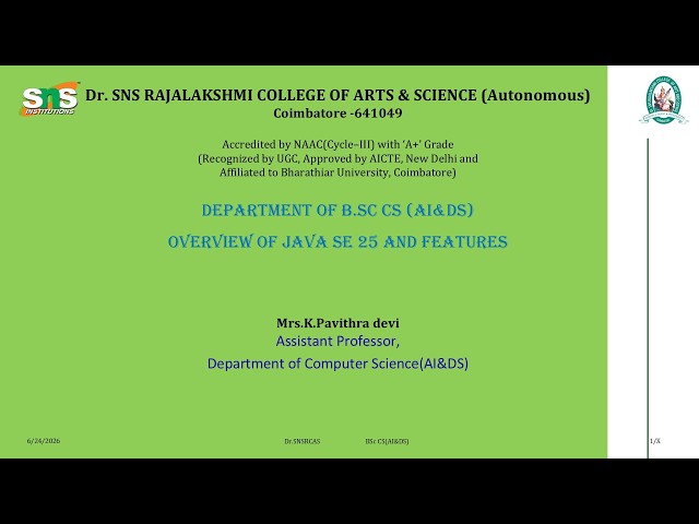 Overview of Java SE 25 and Features | Java Programming with DSA | SNS Institutions