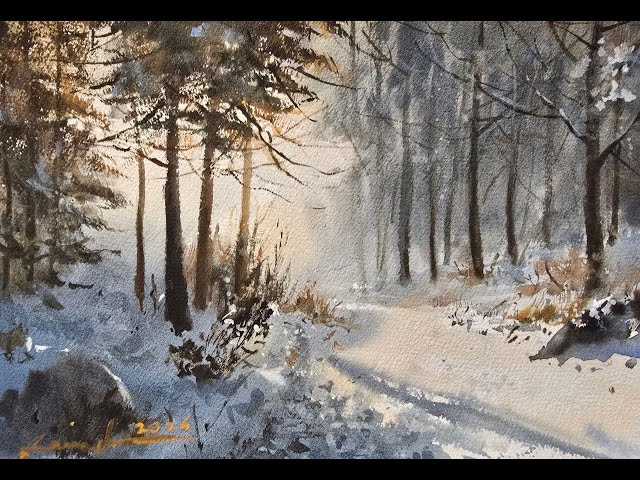 How to paint a snowy forest path in watercolor (step by step)