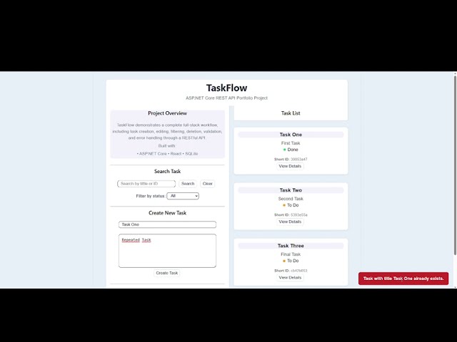 TaskFlow.API - RESTful Task Management API in C# (.NET) | Project Demo