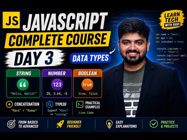 Day 3 | JavaScript Data Types Explained | String, Number, Boolean | DSA with JavaScript