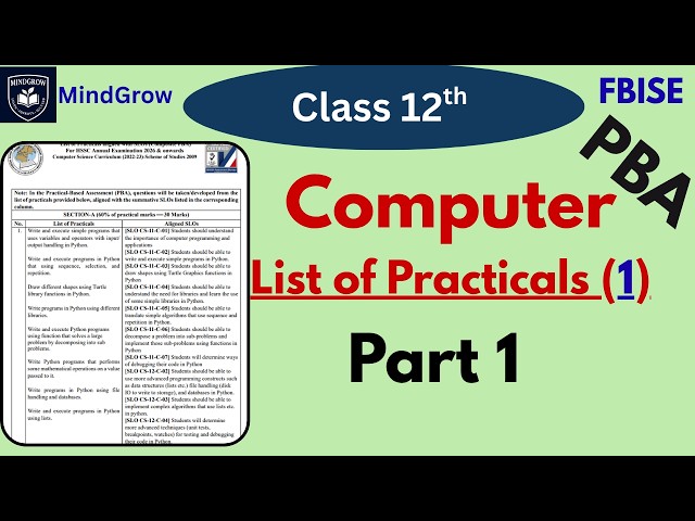 Class 12 Complete List (Part 1) Computer Science PBA Practicals 2026 | HSSC-II FBISE NBF
