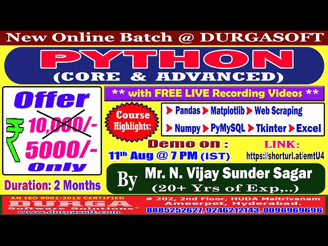 PYTHON (CORE & ADVANCED) Online Training @ DURGASOFT