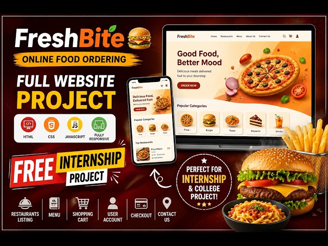 FreshBite Food Ordering Website| Full Stack Web Development Internship Project | HTML CSS JavaScript