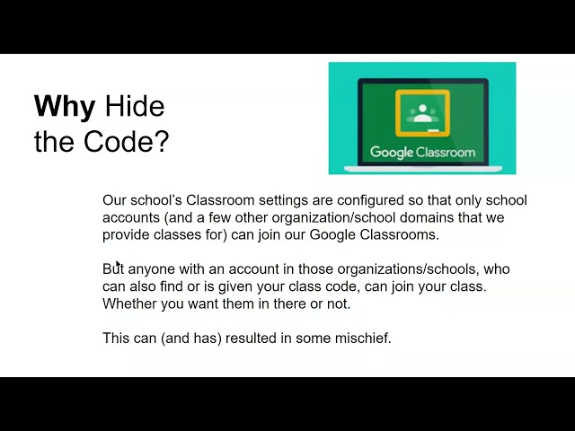 Tech Byte   Hiding Google Classroom Codes   Best Practice
