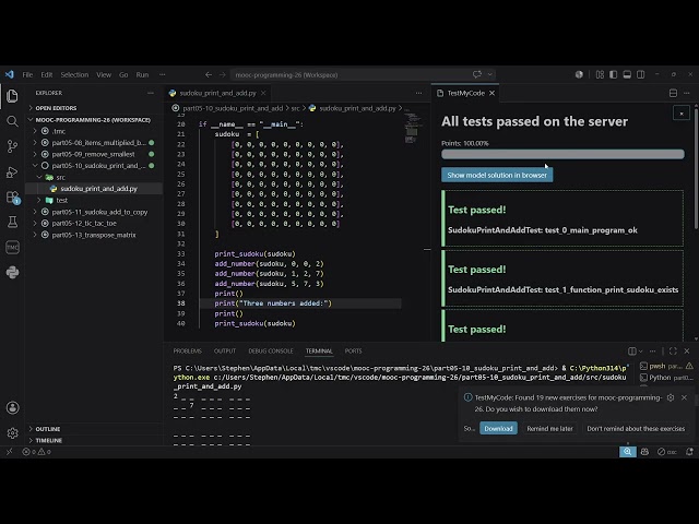 Python Programming MOOC 2026 - Part 5.2.2 More Sudoku and Matrices
