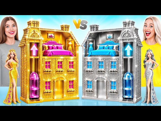 Construimos Una Casa De Muñecas Asombrosa Desafío De Oro vs Plata | Pequeñas Construcción Ideas