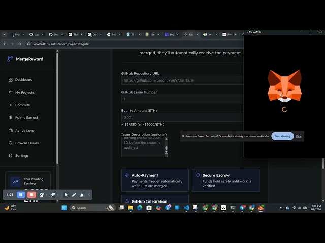 MergeReward — GitHub-Native Developer Funding via Chainlink CRE
