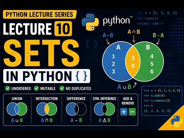 Python Lecture 10 | Sets in Python | Set Operations, Methods & Practical Programs