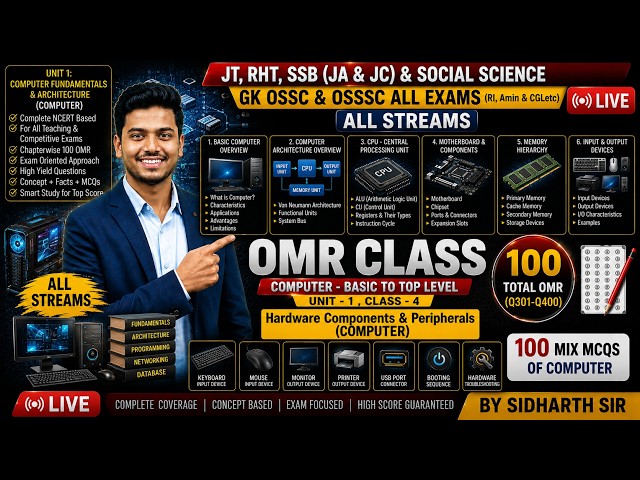 🔴 LIVE | COMPUTER:Hardware Components & Peripherals | 100 Mix MCQs |Unit-1 Class-4 | By Sidharth Sir