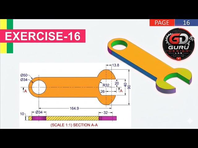 SOLIDWORKS Exercise 16 | 2D Drawing to 3D Model | Beginner to Advanced Tutorial | CSWA Practice