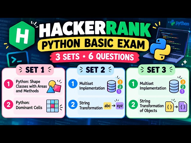 HackerRank Python Basic Exam 💻 | 3 Sets • 6 Questions | Python Coding Practice #hackerranksolutions