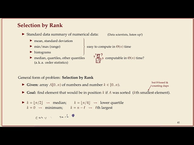 COMP526 (Fall 2023) 3-7 §3.7 Selection by rank