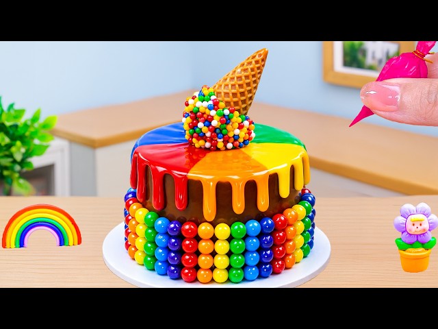 Mini Rainbow Cake Recipe With Chocolate🌈Satifying  Chocolate Cake With Ice Cream🌈HT Mini Cakes