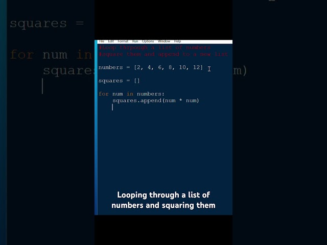 Looping through a list of numbers and squaring them #coding #programming #python