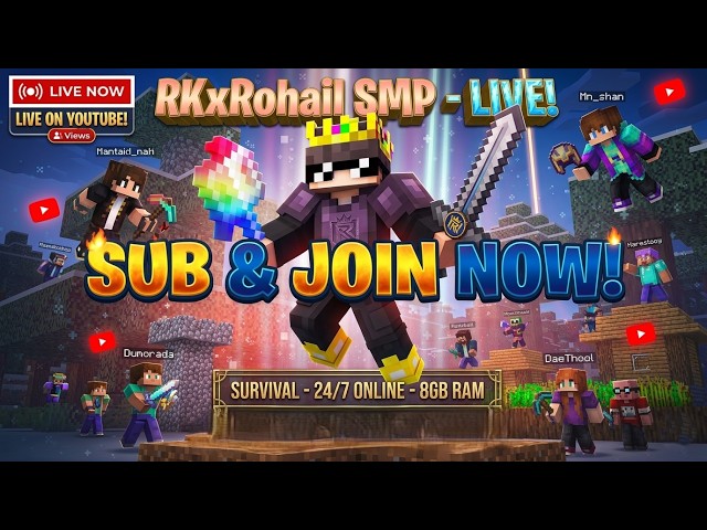 PLAYING WITH SUBS LIVE! 🚀 RKxRohail Minecraft SMP (Join Now!)