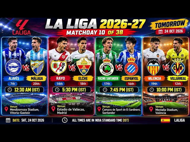 La Liga Matchday 10 Fixtures 2026–27 | All Matches & Kick-off Times in IST ⚽