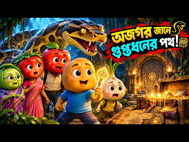A python snake leads Alu's family on a journey to find hidden treasure #vegetablesaistory#vegetab...