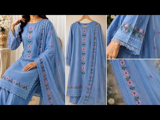 Unique hand embroidery design/Suit embroidery tutorial #embroidery #beginners #viral #artisanskills