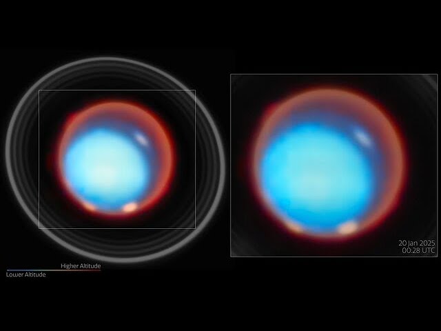 Uranus time-lapse rotation (January 2025, annotated)