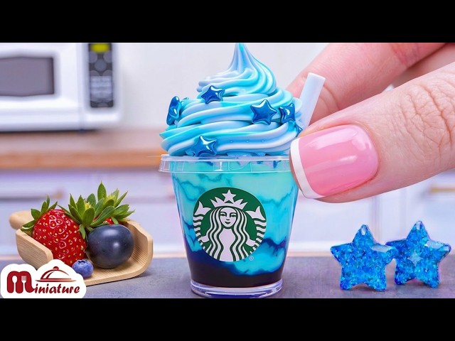 🌊 So Easy Mini Starbucks Blue Cloud Frappuccino Making Ideas | ASMR Cooking Mini Food