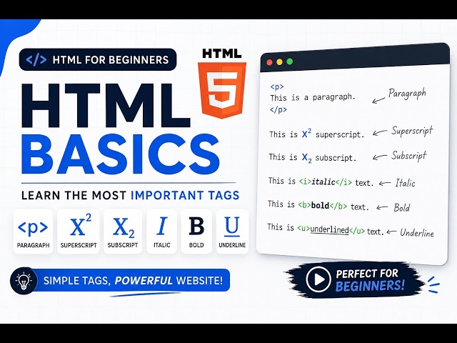 HTML Basic Tags for Beginners | Paragraph, Bold, Italic, Superscript & Subscript