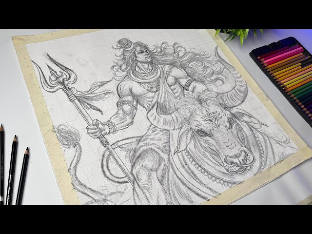 How to Draw Lord Shiva With Nandi, Mahadev Drawing, Sawan Special Drawing, Outline Tutorial