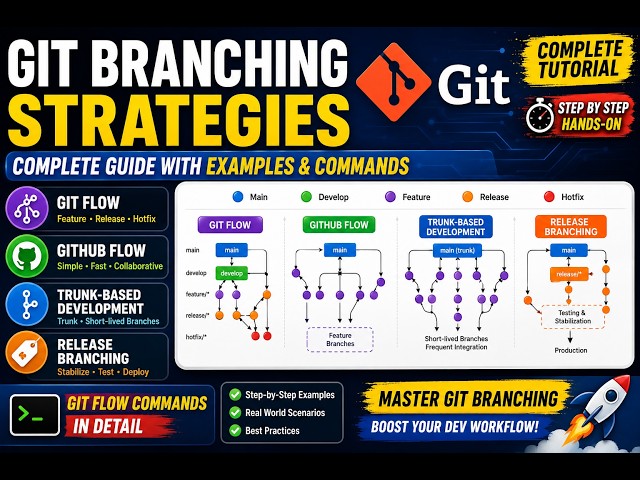 Git Branching Strategies Explained | Git Flow, GitHub Flow, Trunk-Based Development & Release Branch