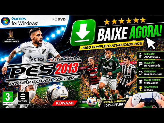 PES 2013 + REAL PATCH 2026 + PORTUGUESE TRANSLATION and COMMENTARY