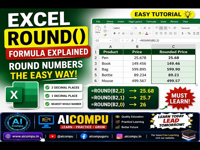 Excel ROUND Formula Explained | How to Round Numbers in Excel | Easy Tutorial for Beginners