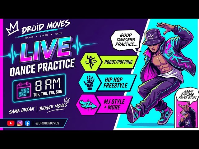 DROID MOVES LIVE 💥 Master Robot & Hip Hop Dance Steps (8 AM Live).#live #livedance #livestream