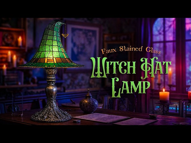 DIY Faux Stained Glass Witch Hat Lamp 🧙‍♀️ Magical & Cozy Halloween Decor!