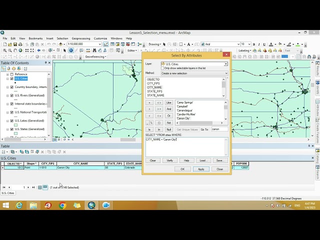 Select by attribute SQL querry Select menu ArcMap ArcGIS Lesson 5 1