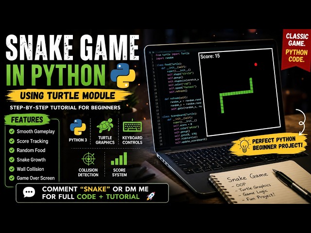 Build a Snake Game in Python 🐍 | Turtle Graphics Project for Beginners 🚀