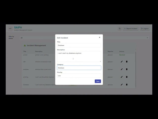 Application for incident tracking and solution recording