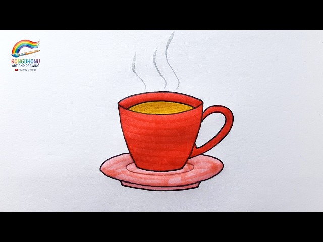 Easy Cup of Tea Drawing Step by Step | Tea Cup Drawing Tutorial with Color