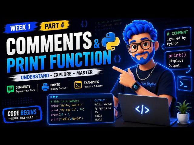 Python Comments & print() Function in Hindi | Python for Beginners | Week 1 Part 4