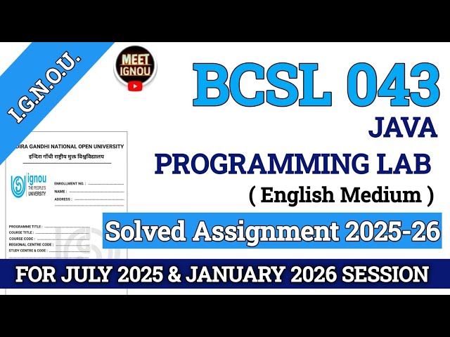 Bcsl 043 Solved Assignment 2025-26 // Java Programming Lab // #bcsl043_assignment #bcsl043 #bcsl_043
