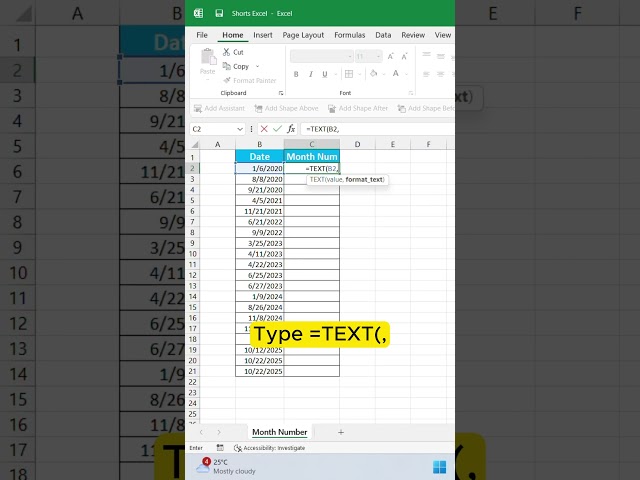Extract Month Number from Date in Excel | TEXT Function Explained Fast!