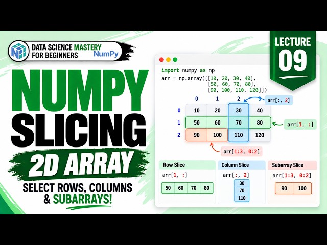 Data Science for Beginners | Lecture 08 — NumPy 2D Array Slicing 🔥 Rows & Columns Easily!