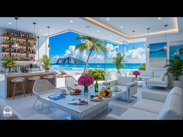 Relaxing Bossa Nova Jazz at Beach Morning Ambience with Calming Ocean Waves for Uplifting Your Moods