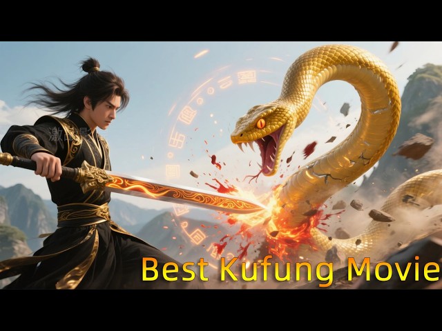Kung Fu Movie! A giant python attacks a gorgeous woman, but a useless lad kills it with one move!