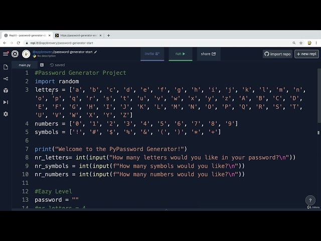 Project_Create a Password Generator | 100 Days of Code: The Complete Python Pro Bootcamp
