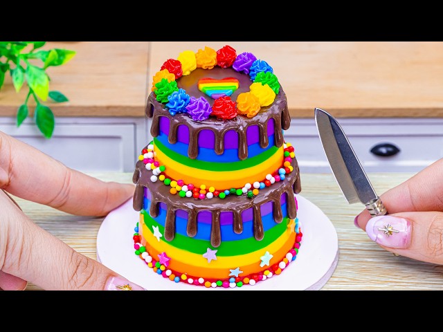 Mini Rainbow Cake Recipe With Chocolate 🌈 Colorful Mini Cake Decorating & DIY Ideas